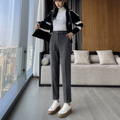 Moderne ženske hlače s visokim strukom i džepom - ravni model