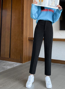 Moderne ženske hlače s visokim strukom i džepom - ravni model