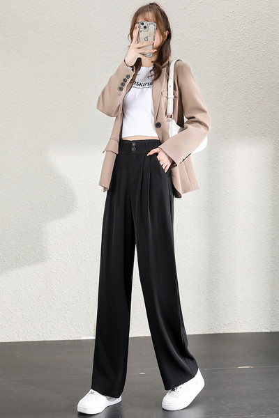 Naiste vabaaja püksid kõrge vöökohaga - musta värvi