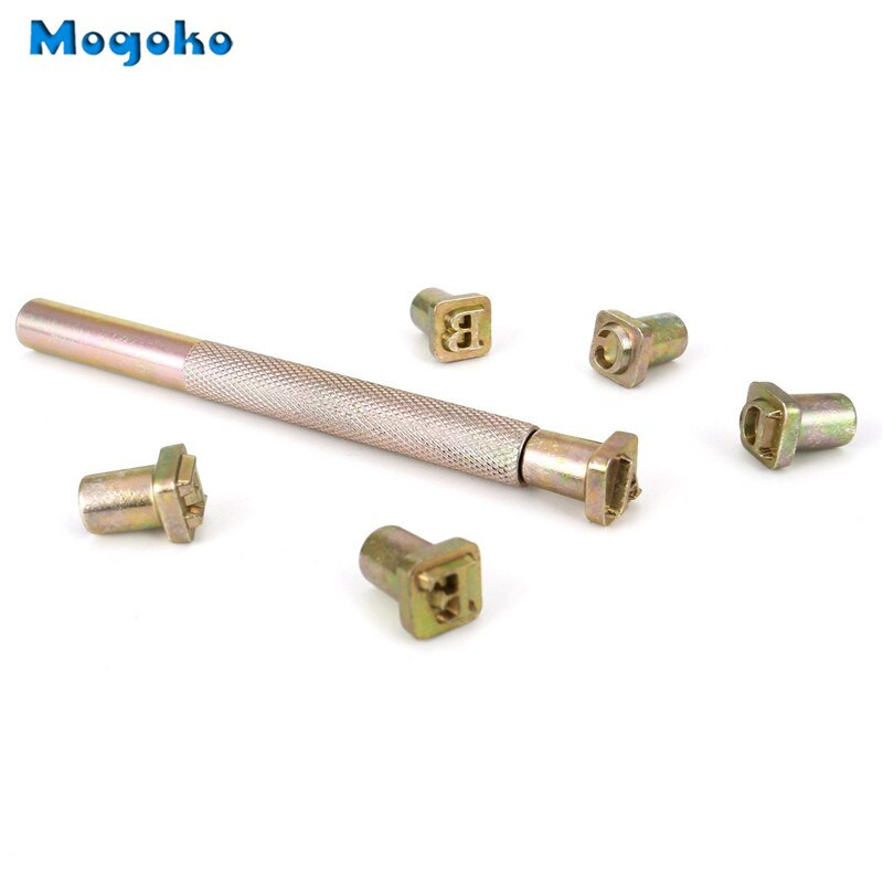 Mogoko 27 τεμ. Leathercarft Σετ εργαλείων σφράγισης 26 γραμμάτων Alphabet Stamps Steel Punch Tool 6mm +1 Stamping Hand for Leather Craft