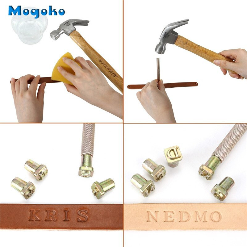 Mogoko 27 τεμ. Leathercarft Σετ εργαλείων σφράγισης 26 γραμμάτων Alphabet Stamps Steel Punch Tool 6mm +1 Stamping Hand for Leather Craft