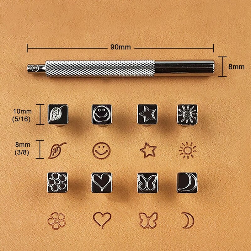 8 capete cu o singură tijă sculptură în piele, instrument combinat de imprimare, model de perforare grafică, perforare, bricolaj, artă, sculptură în piele, imprimare