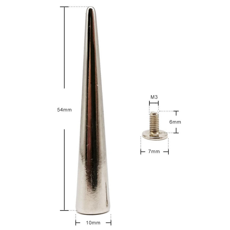 10 σετ 10x54mm Μεταλλικό ντεκόρ Punk Bullet Warhead Spike Cone Screwback Screw Rivet Stud for DIY Crafts Bag Belt Jacket