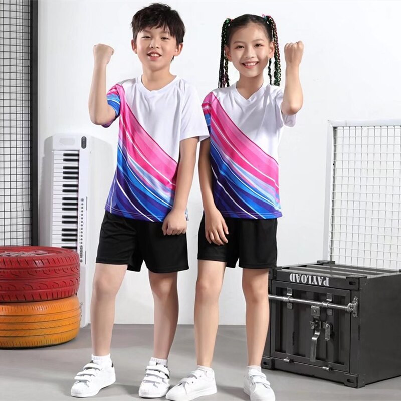Γυναικείο και ανδρικό πουκάμισο τένις Σορτς για αγόρι κορίτσι Στολή μπάντμιντον παιδικό σετ πινγκ πονγκ Κοντό μανίκι κοστούμι προπόνησης Fast Dry Sportswear