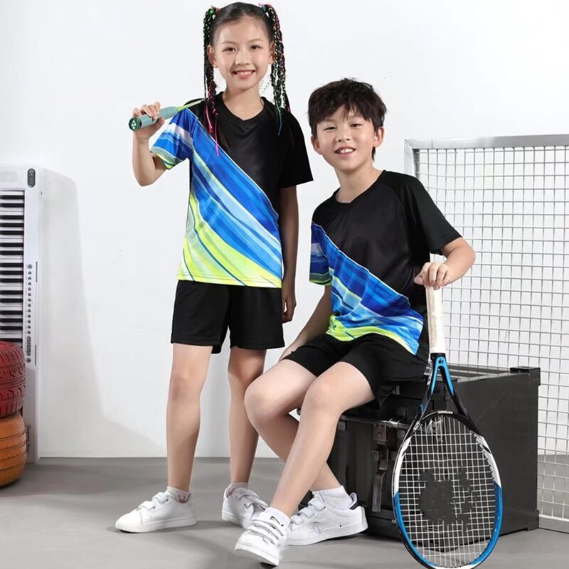 Γυναικείο και ανδρικό πουκάμισο τένις Σορτς για αγόρι κορίτσι Στολή μπάντμιντον παιδικό σετ πινγκ πονγκ Κοντό μανίκι κοστούμι προπόνησης Fast Dry Sportswear