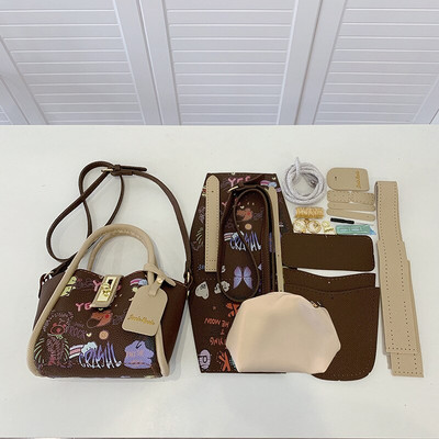 1 set de cusături pentru genți de mână cu graffiti realizate manual cu cusut Material pentru geantă de mână Accesorii din piele PU