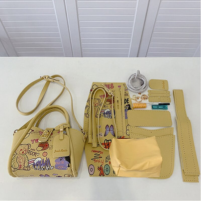 1 set de cusături pentru genți de mână cu graffiti realizate manual cu cusut Material pentru geantă de mână Accesorii din piele PU