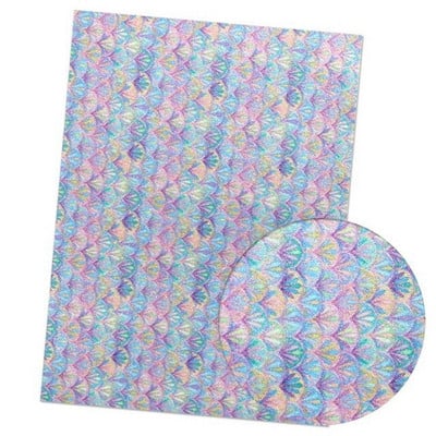 A4 Ombre Glitter Pu Leather DIY Colorful Gradient Fish Scale Pattern Mermaid Handmade EMWSJW