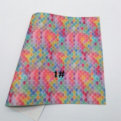 A4 Ombre Glitter Pu Leather DIY Colorful Gradient Fish Scale Pattern Mermaid Handmade EMWSJW