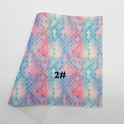 A4 Ombre Glitter Pu Leather DIY Colorful Gradient Fish Scale Pattern Mermaid Handmade EMWSJW