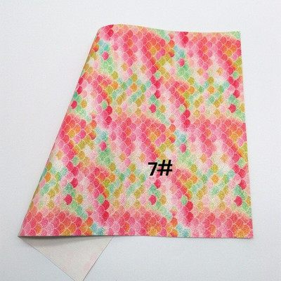 A4 Ombre Glitter Pu Leather DIY Colorful Gradient Fish Scale Pattern Mermaid Handmade EMWSJW