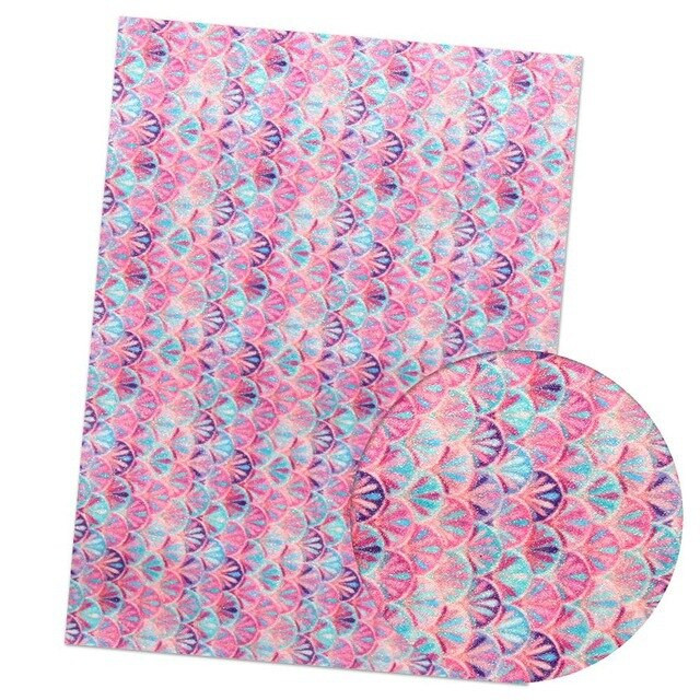 A4 Ombre Glitter Pu Leather DIY Colorful Gradient Fish Scale Pattern Mermaid Handmade EMWSJW