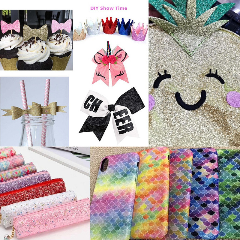 A4 Ombre Glitter Pu Leather DIY Colorful Gradient Fish Scale Pattern Mermaid Handmade EMWSJW