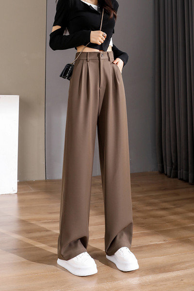 Μοντέρνο γυναικείο παντελόνι με ψηλή τσέπη και φαρδιά μπατζάκια