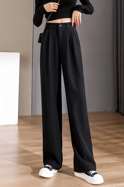 Μοντέρνο γυναικείο παντελόνι με ψηλή τσέπη και φαρδιά μπατζάκια