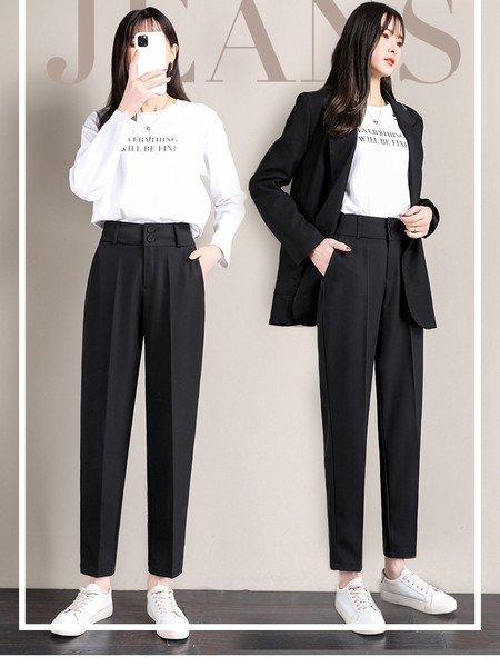 Moodsad musta värvi kõrge pihaga naiste püksid