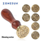 ZONESUN Φράση ευλογίας Σφραγίδα με ξύλινη λαβή για συσκευασία δώρου Γράμμα φάκελοι δέματα Προσκλητήρια γάμου