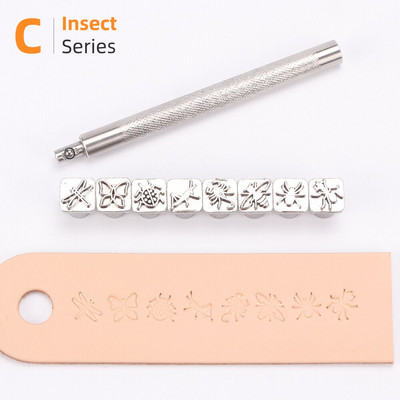 Δερμάτινο Εργαλειοθήκη εκτύπωσης Κράμα σφραγίδα σφράγισης σκάλισμα φυτών μοτίβο εντόμων Δέρμα Χειροποίητο DIY Crafts Making Printing Tool Tool