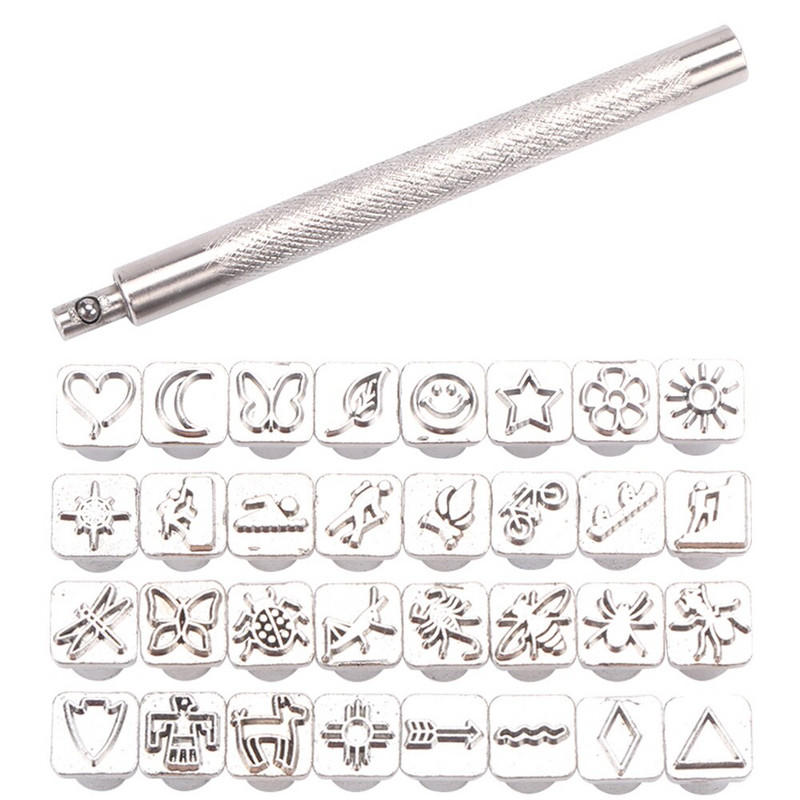 Δερμάτινο Εργαλειοθήκη εκτύπωσης Κράμα σφραγίδα σφράγισης σκάλισμα φυτών μοτίβο εντόμων Δέρμα Χειροποίητο DIY Crafts Making Printing Tool Tool