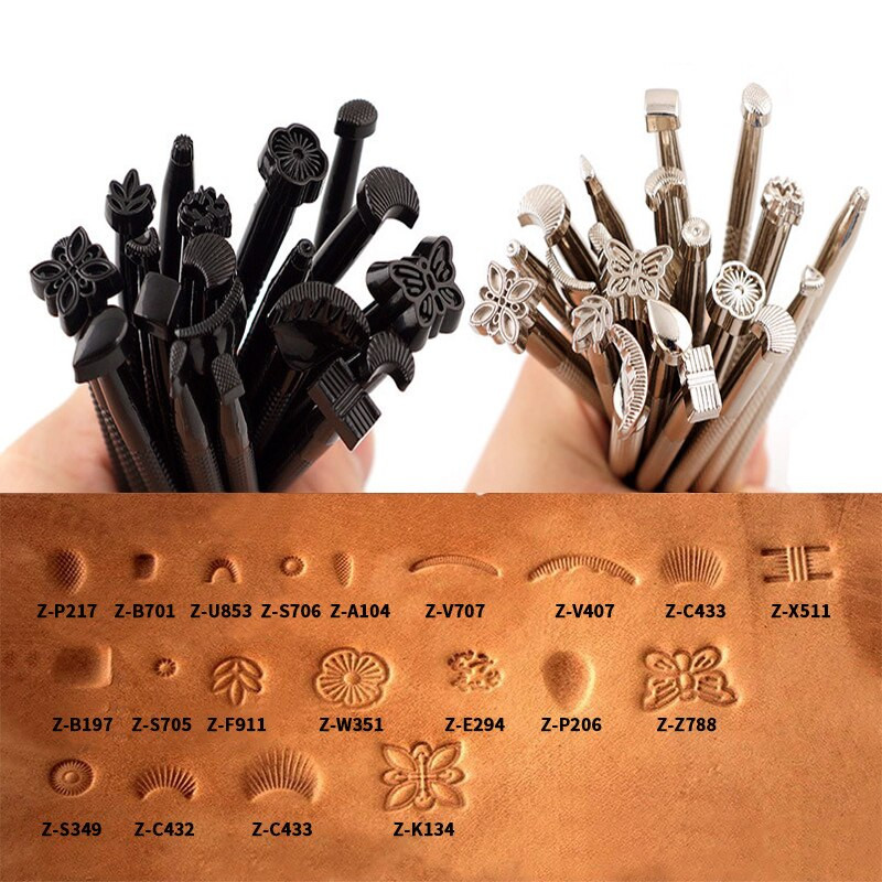Instrumente de ștampilă din piele Set de ștampile pentru ștampilere Instrumente de fabricare a șailor Instrument de imprimare a pielii Sculptură în piele Lucrări de șai în piele