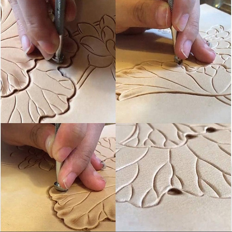 Instrumente de ștampilă din piele Set de ștampile pentru ștampilere Instrumente de fabricare a șailor Instrument de imprimare a pielii Sculptură în piele Lucrări de șai în piele