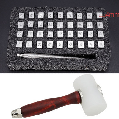 36 buc. Instrumente de ștanțare a pielii Set de perforare din oțel 4 mm/6 mm 26 de litere metalice alfabete și 10 numere ștampile DIY artizanat din piele