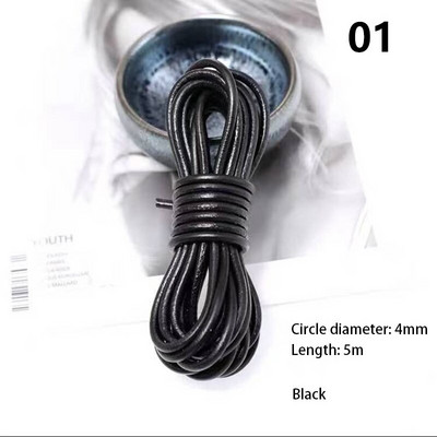 πλάτους 4 χιλιοστών στρογγυλό diy δέρμα σχοινί αγελάδας πρώτης στρώσης μαύρο καφέ επίπεδο δερμάτινο λουράκι βραχιόλι τσάντα τσάντα σχοινί DIY αξεσουάρ