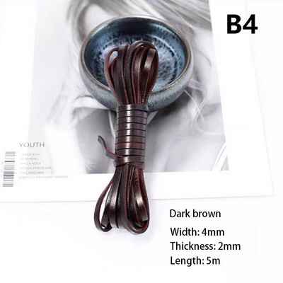 πλάτους 4 χιλιοστών στρογγυλό diy δέρμα σχοινί αγελάδας πρώτης στρώσης μαύρο καφέ επίπεδο δερμάτινο λουράκι βραχιόλι τσάντα τσάντα σχοινί DIY αξεσουάρ