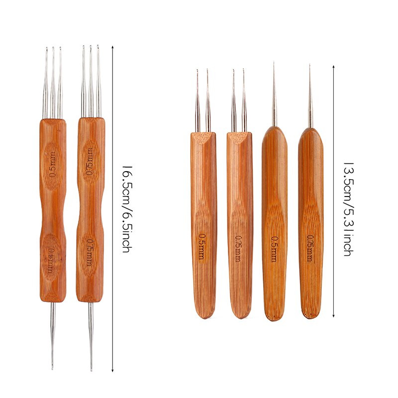 IMZAY Profeesional Dreadlock Crochet Bamboo Handle Hook 0,5Mm 0,75Mm 1-Hook 2-Hoks 3-Hoks Needle For Dreads Lock Needle