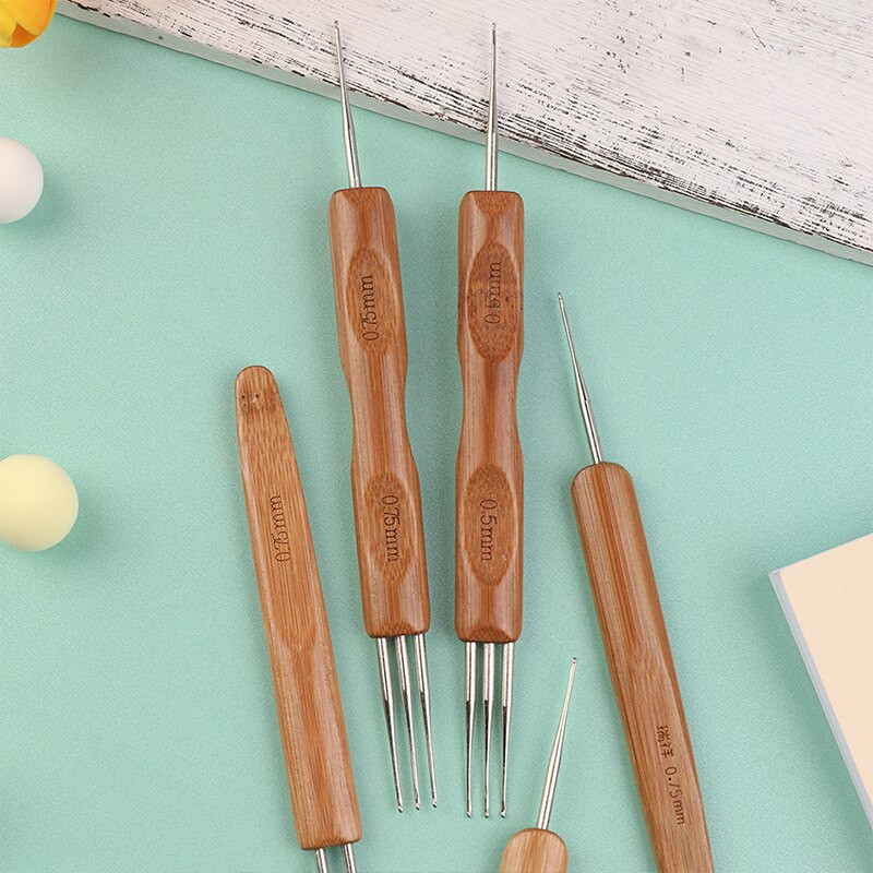 IMZAY Profeesional Dreadlock Crochet Bamboo Handle Hook 0,5Mm 0,75Mm 1-Hook 2-Hoks 3-Hoks Needle For Dreads Lock Needle