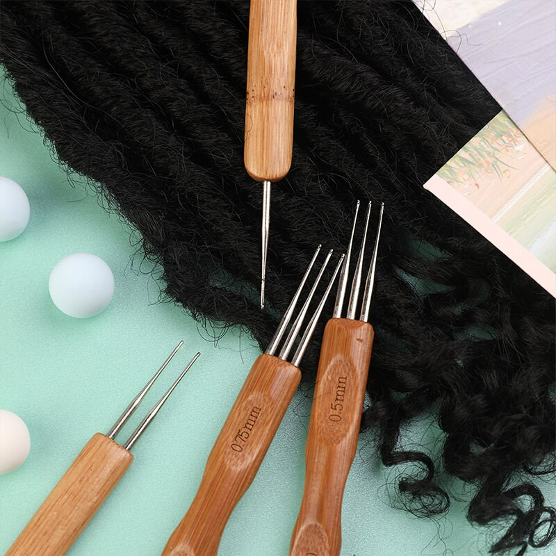 IMZAY Profeesional Dreadlock Crochet Bamboo Handle Hook 0,5Mm 0,75Mm 1-Hook 2-Hoks 3-Hoks Needle For Dreads Lock Needle