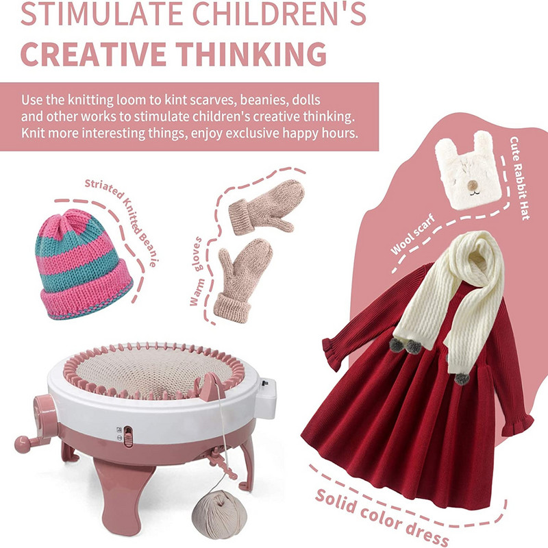 Mașină de tricotat Mașină de tricotat cu 48 de ace Placă de tricotat inteligentă Kit de mașină de țesut dublu rotativ pentru copii și adulți