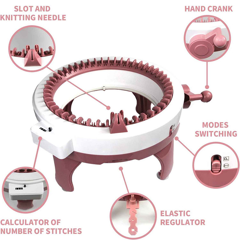 Mașină de tricotat Mașină de tricotat cu 48 de ace Placă de tricotat inteligentă Kit de mașină de țesut dublu rotativ pentru copii și adulți