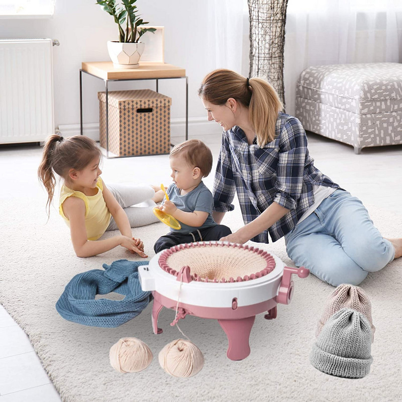 Mașină de tricotat Mașină de tricotat cu 48 de ace Placă de tricotat inteligentă Kit de mașină de țesut dublu rotativ pentru copii și adulți