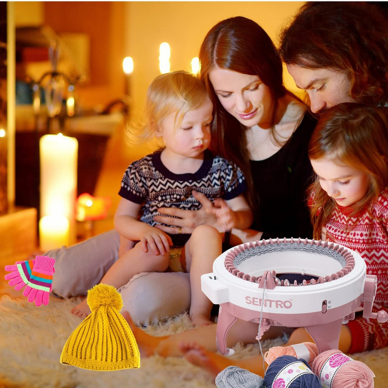 Mașină de tricotat Mașină de tricotat cu 48 de ace Placă de tricotat inteligentă Kit de mașină de țesut dublu rotativ pentru copii și adulți