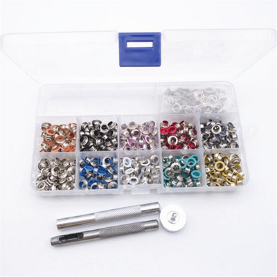 500 σετ 5mm 10 Χρώμα ματάκι με πλυντήριο Εγκατάσταση εργαλείων διάτρησης Χάλκινο δακτύλιο για δερμάτινα παπούτσια DIY ρούχων