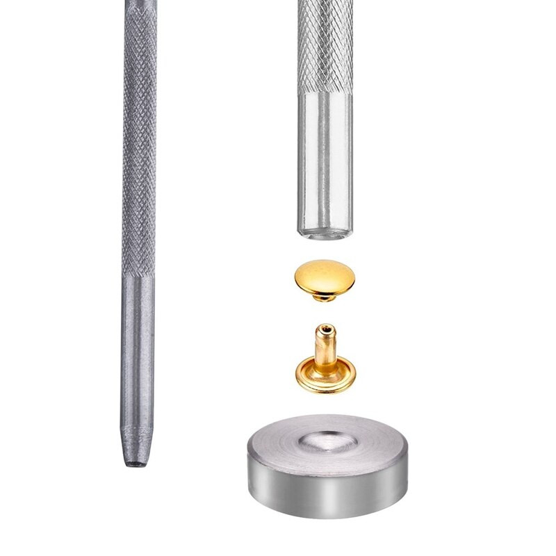 180 komplekti nahast needid, topeltkorgiga needi torukujulised metallnaastud koos 3-osalise kinnitusvahendiga nahast käsitöönahast neetide asendamiseks