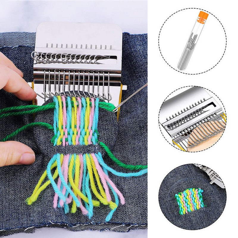 1 Σετ Μικρός αργαλειός Διασκεδαστικός επιδιόρθωσης αργαλειού μετάλλου DIY Υφάσματα Darning Μηχανή αργαλειού Τζιν ρούχα Ρούχα Speed weve Τύπος Ύφανσης Αξεσουάρ εργαλείου