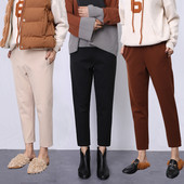 Jednobojne ženske elegantne hlače s džepom - ravni model