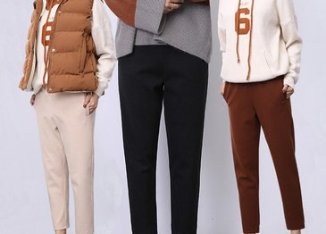 Jednobojne ženske elegantne hlače s džepom - ravni model