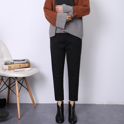 Jednobojne ženske elegantne hlače s džepom - ravni model