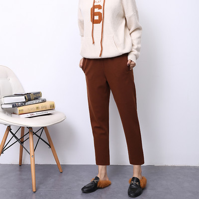 Jednobojne ženske elegantne hlače s džepom - ravni model