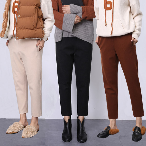 Jednobojne ženske elegantne hlače s džepom - ravni model