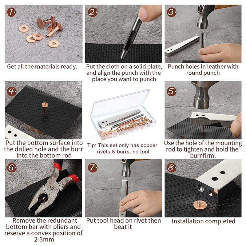 50 de seturi de nituri și bavuri de cupru, portofele de curea din piele, nituri de cupru din piele, articole de artizanat din piele (9/16 inchi)