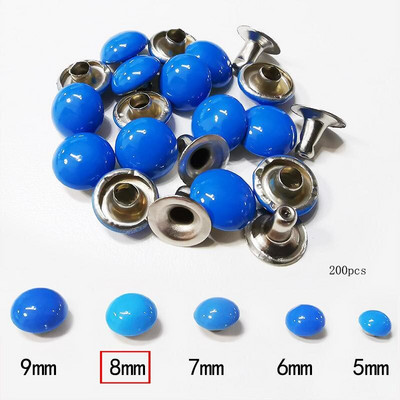 200 Τεμάχια/Παρτίδα 8mm Στρογγυλό Stud Mushroom Rivet Φθορίζον χρώμα Διακοσμητικό υλικό χειροτεχνίας από δέρμα νυχιών