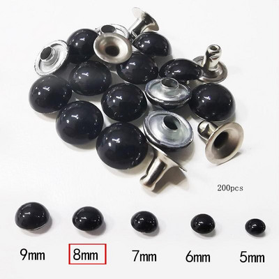 200 Τεμάχια/Παρτίδα 8mm Στρογγυλό Stud Mushroom Rivet Φθορίζον χρώμα Διακοσμητικό υλικό χειροτεχνίας από δέρμα νυχιών