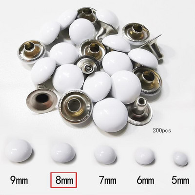 200 Τεμάχια/Παρτίδα 8mm Στρογγυλό Stud Mushroom Rivet Φθορίζον χρώμα Διακοσμητικό υλικό χειροτεχνίας από δέρμα νυχιών
