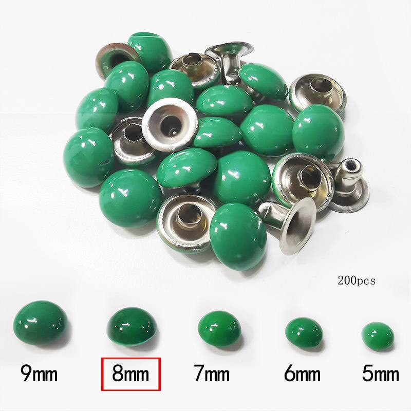 200 Τεμάχια/Παρτίδα 8mm Στρογγυλό Stud Mushroom Rivet Φθορίζον χρώμα Διακοσμητικό υλικό χειροτεχνίας από δέρμα νυχιών