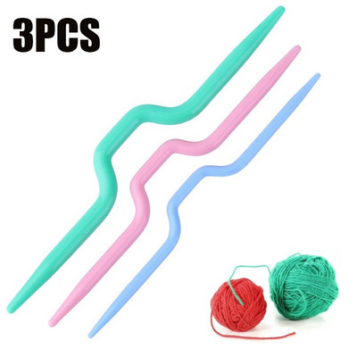 Knitting Needles 3pcs Plastic Twist Curved Needles Scarf Sweater Handmade DIY Weaving ToolCord For Needlework Sewing Accessories