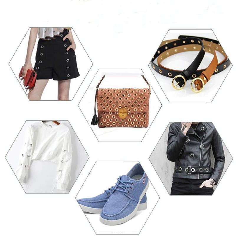 540 seturi cu diametru interior de 5 mm, alamă colorată, șaibă cu ochiuri + instrument de instalare + cutie cu ochiuri potrivite pentru piele, perforare, pantofi, curea, îmbrăcăminte